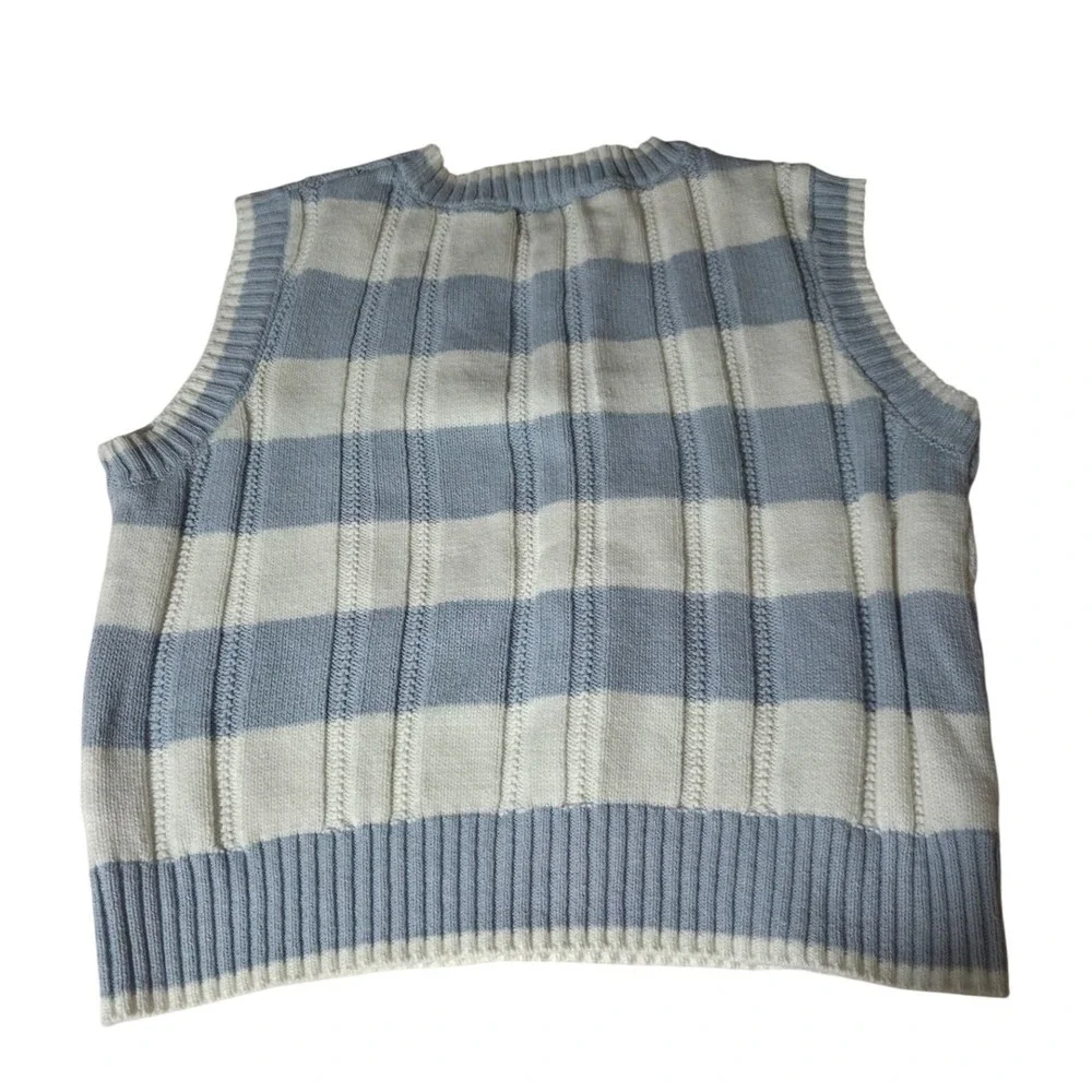 MAJOR Label Group Cable Knit Sweater Vest Blue White Striped Sleeveless, Medium